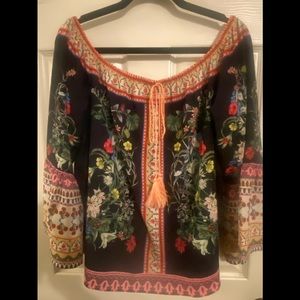 Umge off the shoulder, floral print, bells sleeve shirt - large
